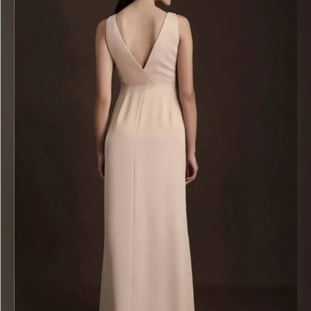 BHLDN PIPER V-NECK SIDE-SLIT SATIN GOWN CHAMPAGNE - Picture 2 of 7